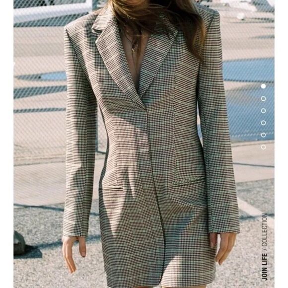 ZARA Blazer Dress Plaid Short Shoulder Pads Bloggers New - Picture 8 of 8